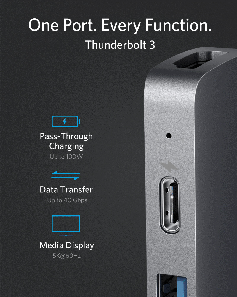 MacBook Pro / Air用［USB-C オスｘ2→メス カードスロットｘ2 / HDMI / USB-Aｘ2 / USB-C /  Thunderbolt］ USB PD対応 100W ドッキングステーション グレー A8371NA2 ［USB Power Delivery対応］ 