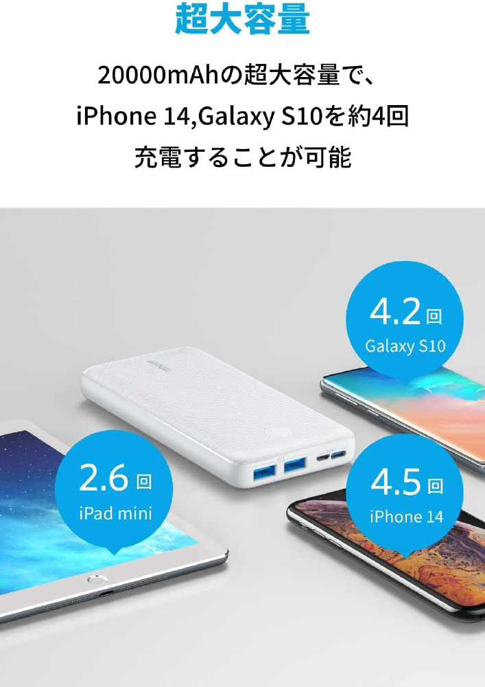 モバイルバッテリー PowerCore Essential 20000 ホワイト A1268023 ［2ポート  /充電タイプ］｜の通販はソフマップ[sofmap]