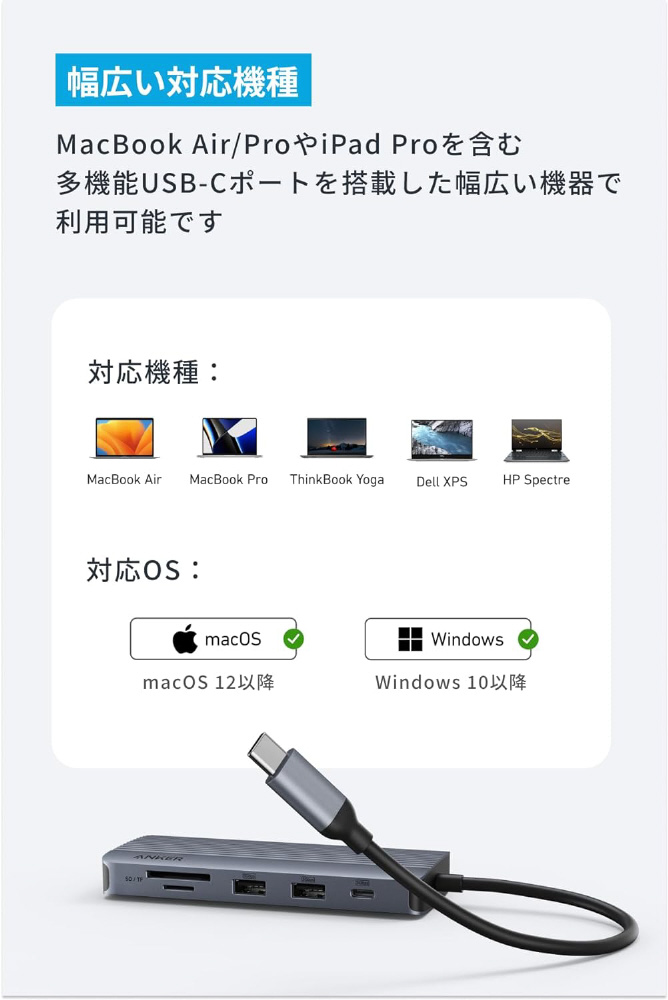 USB-C オス→メス カードスロットｘ2 / HDMI / VGA / LAN / USB-Aｘ3 ...