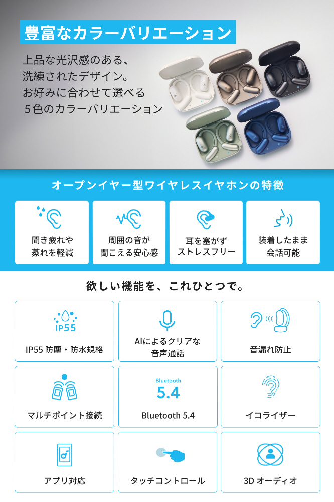 完全ワイヤレスイヤホン Anker Soundcore AeroFit 2 ディープ