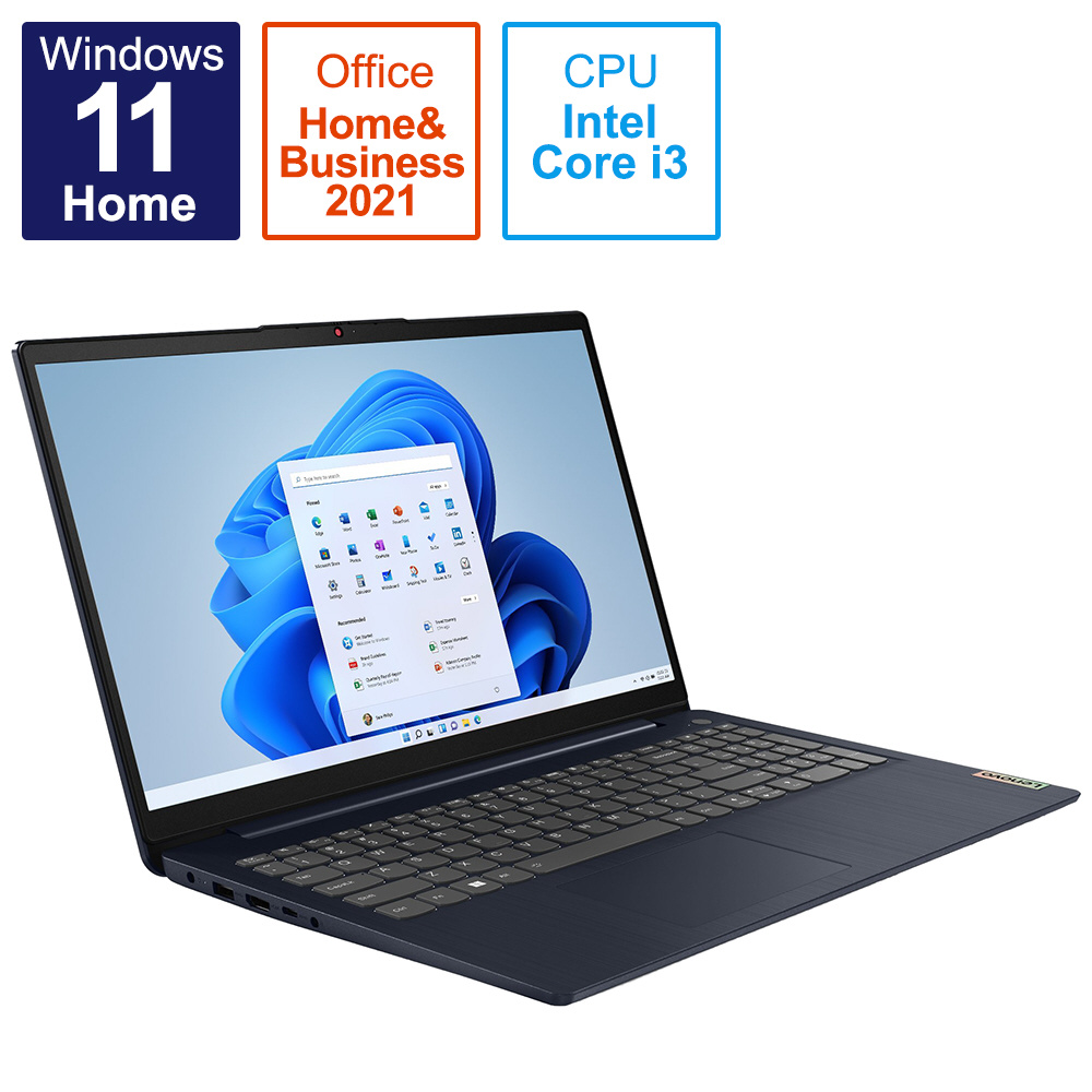 ノートパソコン IdeaPad Slim 370i アビスブルー 82RK00BCJP ［15.6型 /Windows11 Home /intel  Core i3 /メモリ：8GB /SSD：256GB /Office HomeandBusiness /日本語版キーボード /2022年7月モデル］