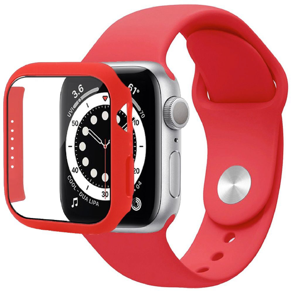 Apple Watch 7 45mm シンプルモノカラー 強化ガラス付カバー＆バンド 