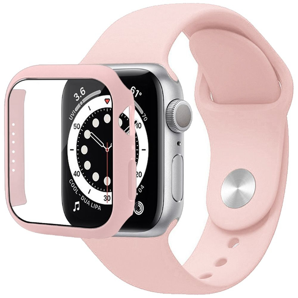 Apple Watch 7 45mm シンプルモノカラー 強化ガラス付カバー＆バンド