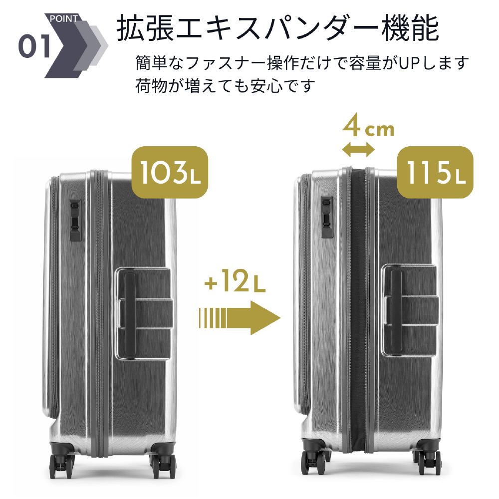 縦長スーツケース Lサイズ 拡張＆ストッパー付き 無料受託手荷物サイズ