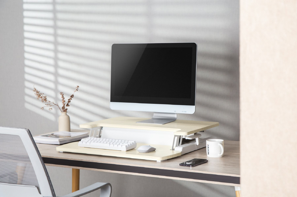 卓上昇降デスク [W650xH435xD615mm] デュアルタイプ メープル