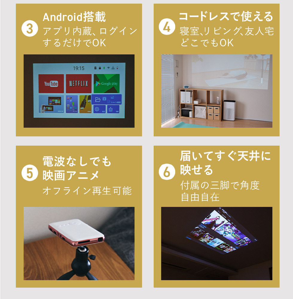 スマホ型プロジェクター KABENI（カベーニ） ブラック T89AQ｜の