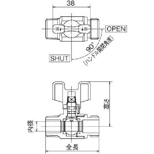 オンダ製作所 ＡＥ６型ボールバルブ Ｒ１／２ × ナット付アダプター