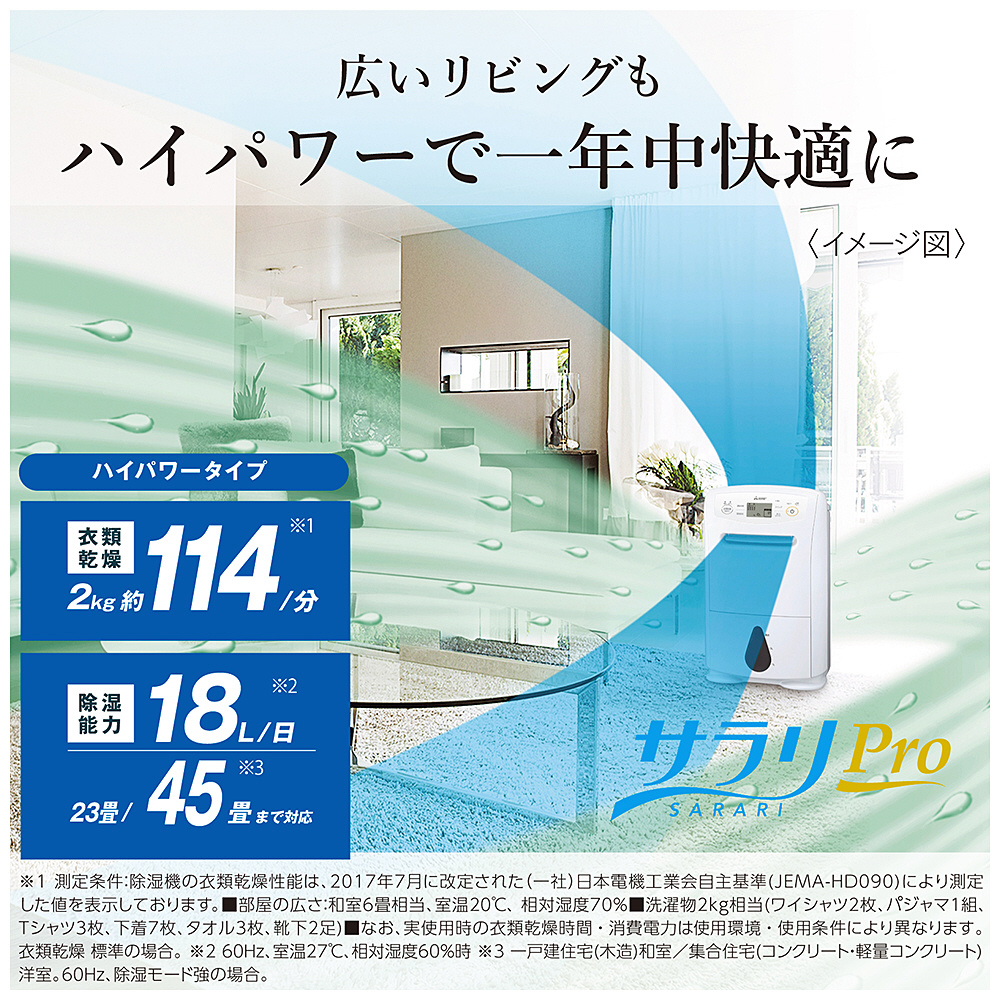 除湿機 サラリPro ホワイト MJ-P180ZX-W ［コンプレッサー方式 /木造19