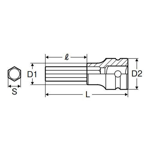 P4HT5-100 1/2インチヘックスソケット パワータイプ ロング 100x5mm