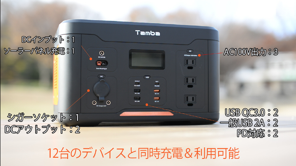 ポータブル電源 TA-PD001 [12出力 /AC・DC充電・ソーラー(別売) /USB Power Delivery対応]