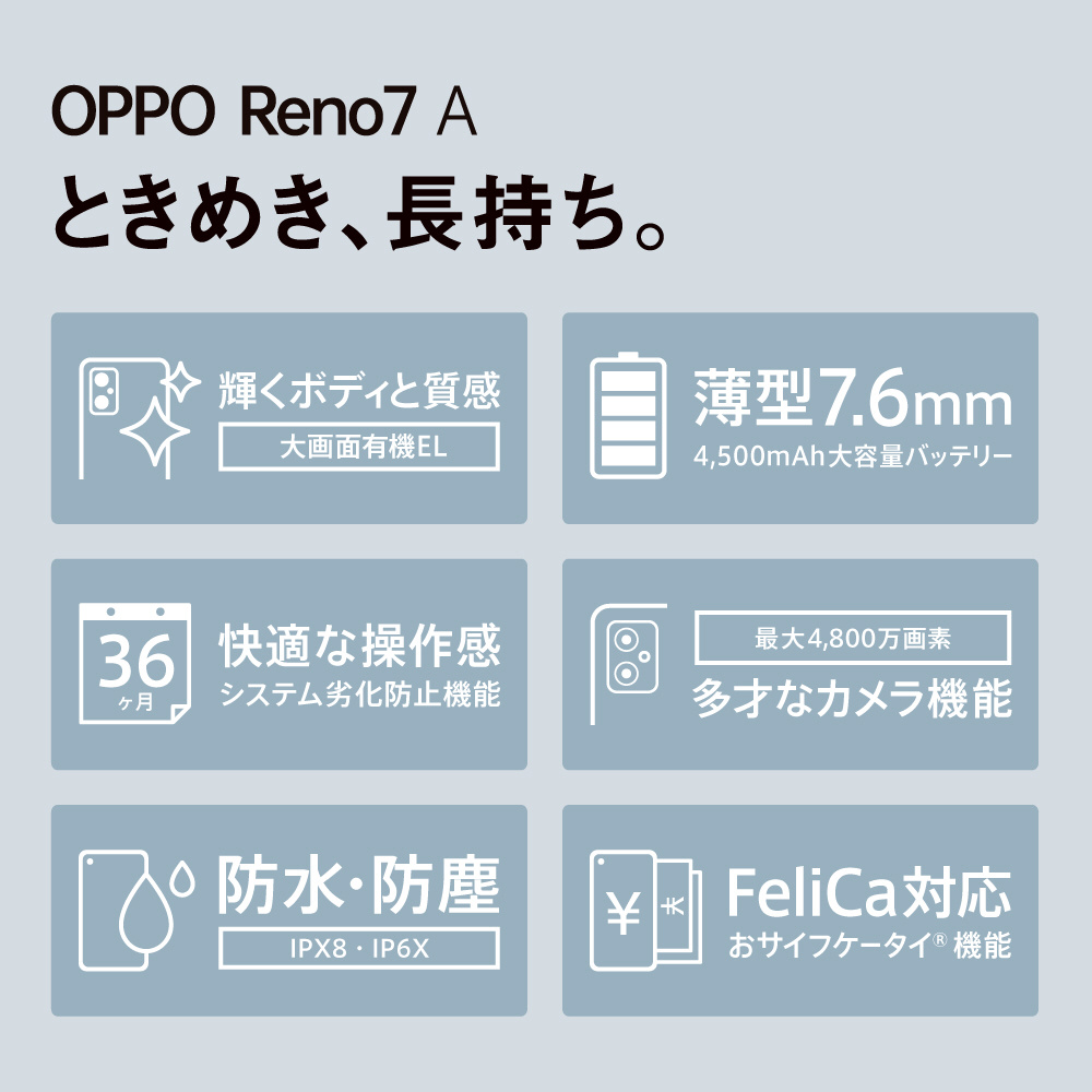 防水・防塵・おサイフケータイ】OPPO Reno7A ドリームブルー「CPH2353 BL」Snapdragon 695 5G  6.4型・メモリ/ストレージ： 6GB/128GB nanoSIM x1 eSIM対応 ドコモ au  ソフトバンク対応｜の通販はソフマップ[sofmap]