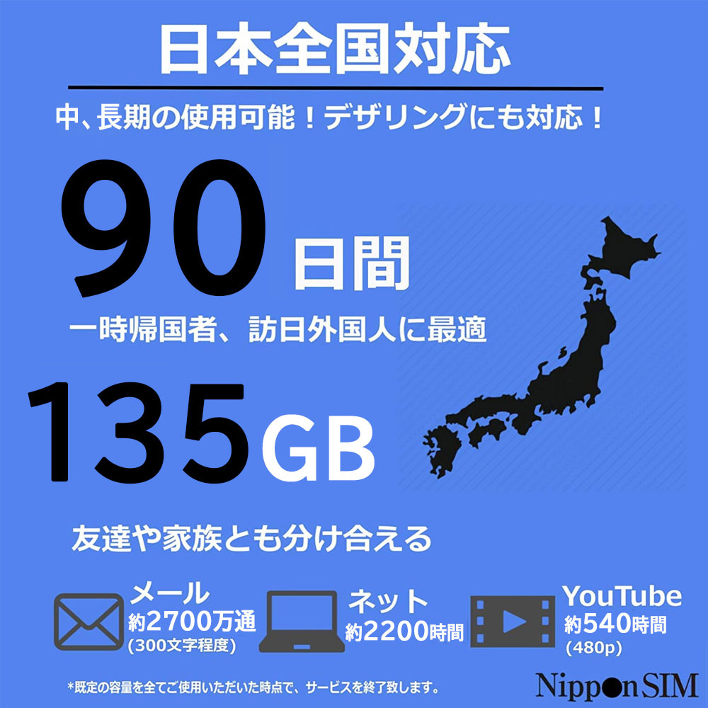 Nippon SIM for Japan 日本国内用プリペイドデータSIM 標準版 90日間