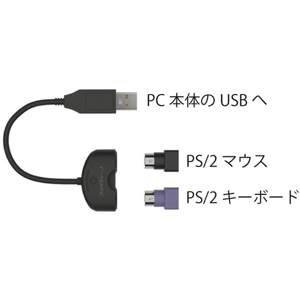 マウス/キーボード分配アダプタ［USB-A オス→メス PS/2ｘ2］ ブラック