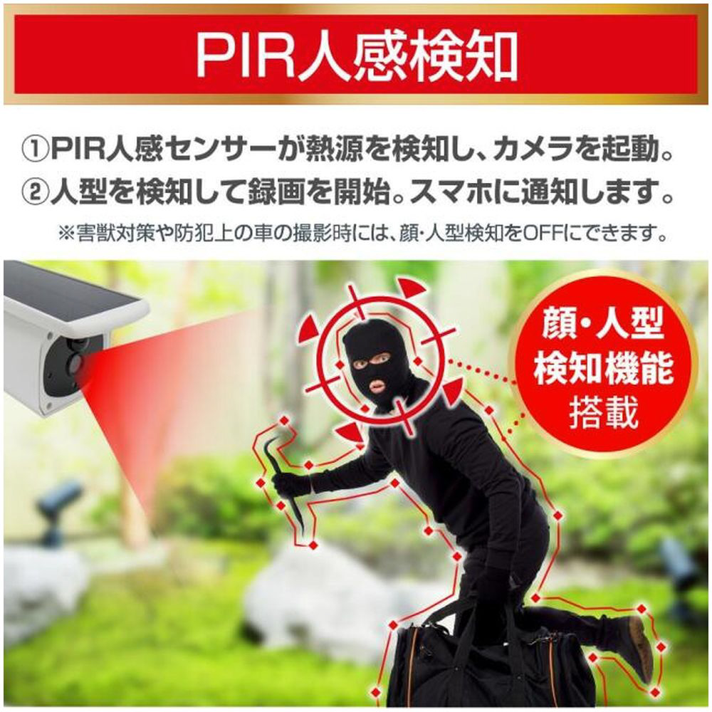 ソーラーパネル一体・分離両用型屋外用防犯Wi-Fiカメラ Eco-eye 02 SE