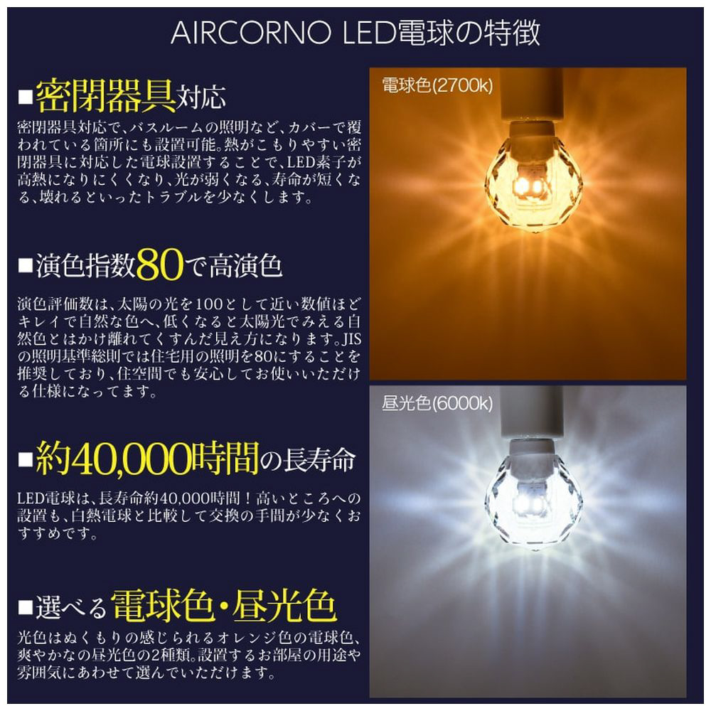 AIRCORNO LED電球E17G型クリスタルG001昼光色(6000K) ［E17 /一般電球形 /昼光色  /1個］｜の通販はソフマップ[sofmap]
