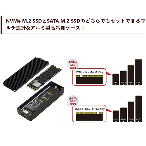 AOK-NVMESATA-U31G2 SSDケース USB-C＋USB-A接続 ブラック ［NVMe /1台