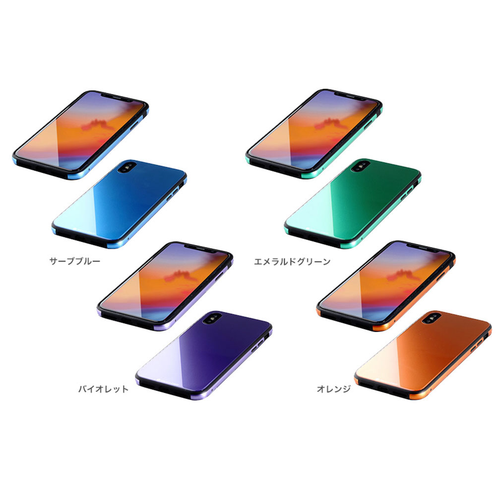 iPhone XR 6.1インチ用 ガラス+TPU+アルミ複合素材ケース オレンジ BKS ...