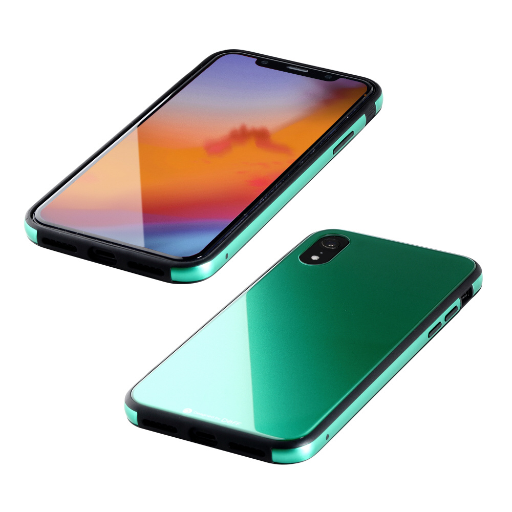 iPhone XR 6.1インチ用 ガラス+TPU+アルミ複合素材ケース エメラルド