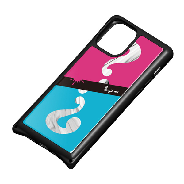 iPhone11 マジックインキ_E.ピンク＆ブルー ガラスハイブリッドケース