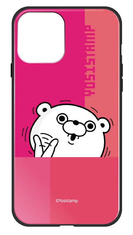 iPhone 13 LINEスタンプ ヨッシー ガラスハイブリッド B. ピンクくま