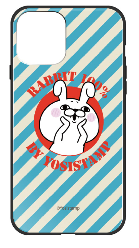 iPhone 13 LINEスタンプ ヨッシー ガラスハイブリッド F. ボーダーうさぎさん