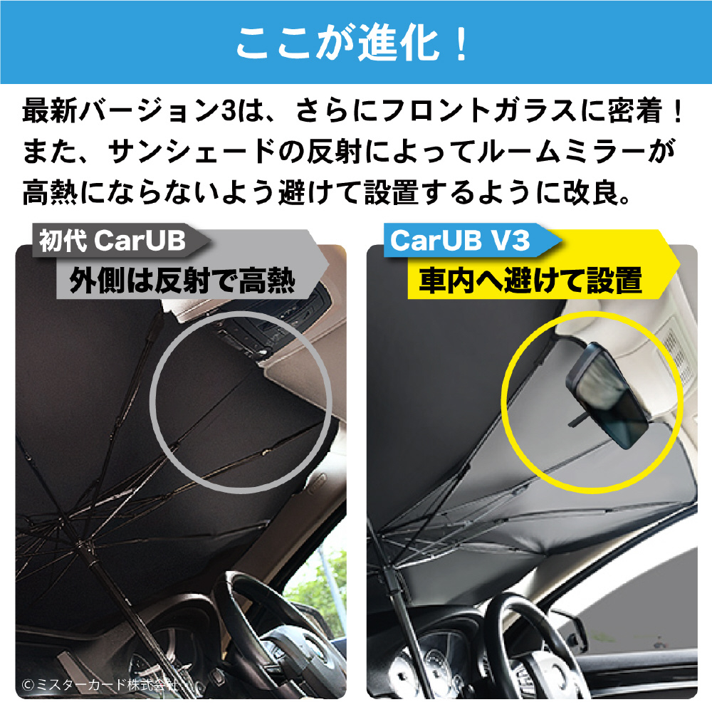 折りたたみ傘式カー用サンシェード CarUB V3 Lサイズ MR-CARUB03-L｜の