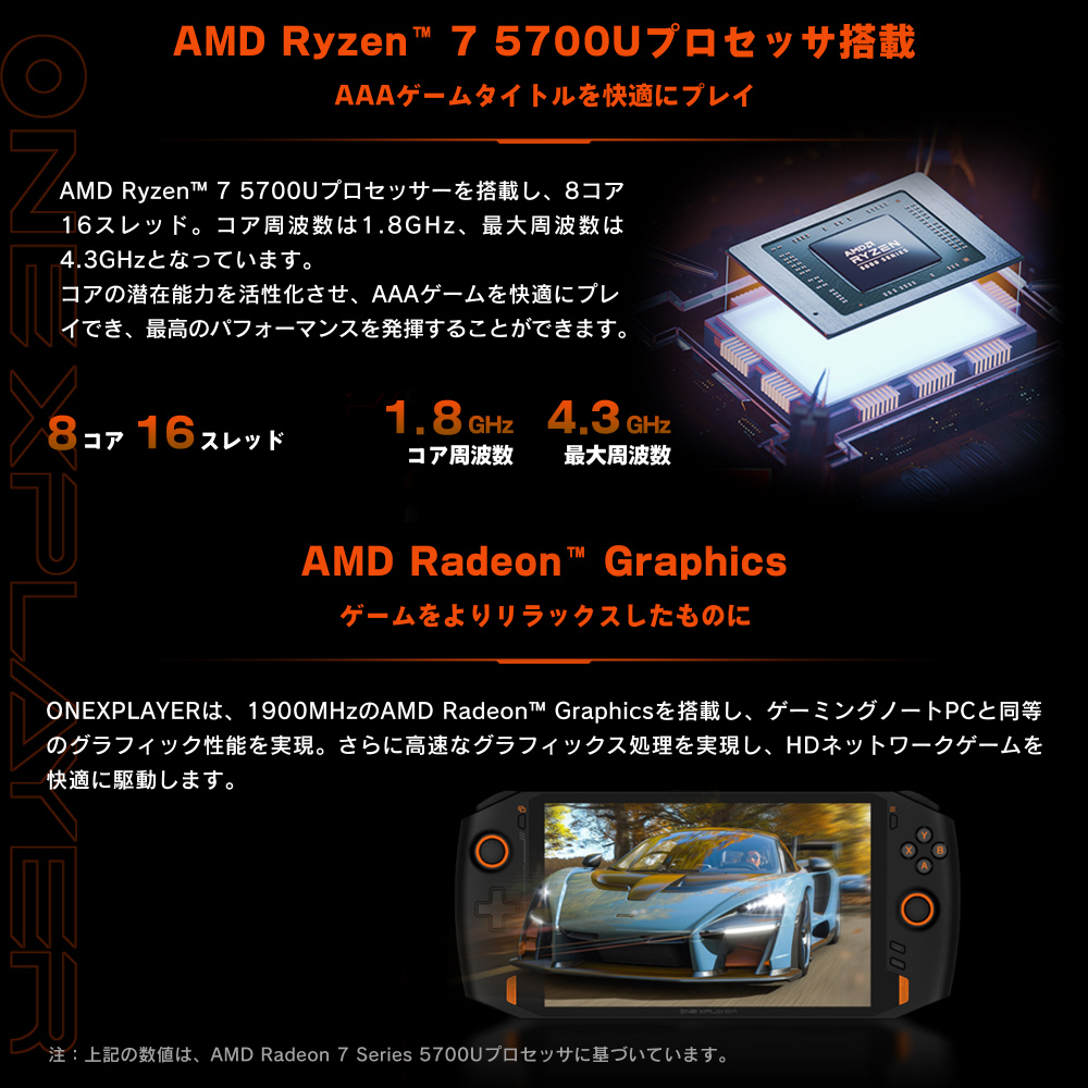 ONEXA57-B10R ゲーミングモバイルパソコン ONEXPLAYER AMD版 ブラック＆オレンジ ［8.4型 /Windows11 Home  /AMD Ryzen /メモリ：16GB /SSD：1TB /無し /2022年1月モデル］｜の通販はソフマップ[sofmap]