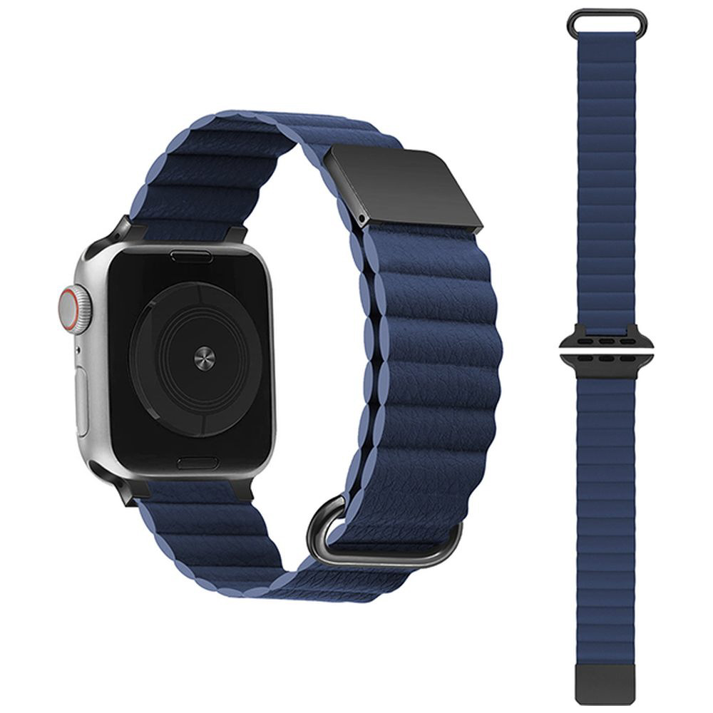 豪華 Apple Watch マグネット式 PUレザーバンド ベルト ブルー 青
