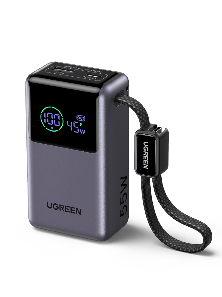 UGREEN Nexode 10000mAh USB-Cケーブル内蔵 モバイルバッテリー 55W
