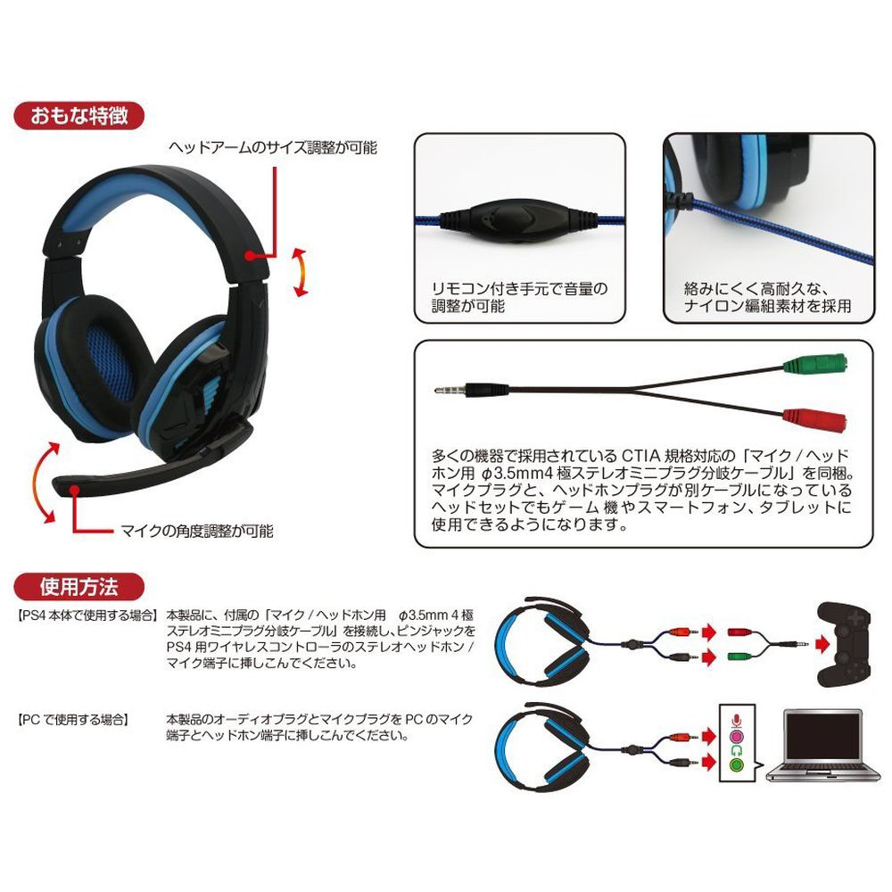 マルチ ゲーミングヘッドセット (PS4/PC用) ブラック 【PS4】 [CC-P4MGH-BK]