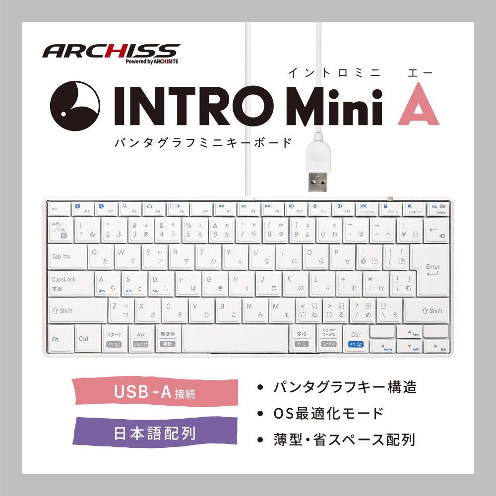 ARCHISS アーキス　キーボード INTRO Mini BT 日本語JIS配列 ブラック[有線・ワイヤレス  Bluetooth・USB (Type-C)]　AS-PKMD85J-BKA