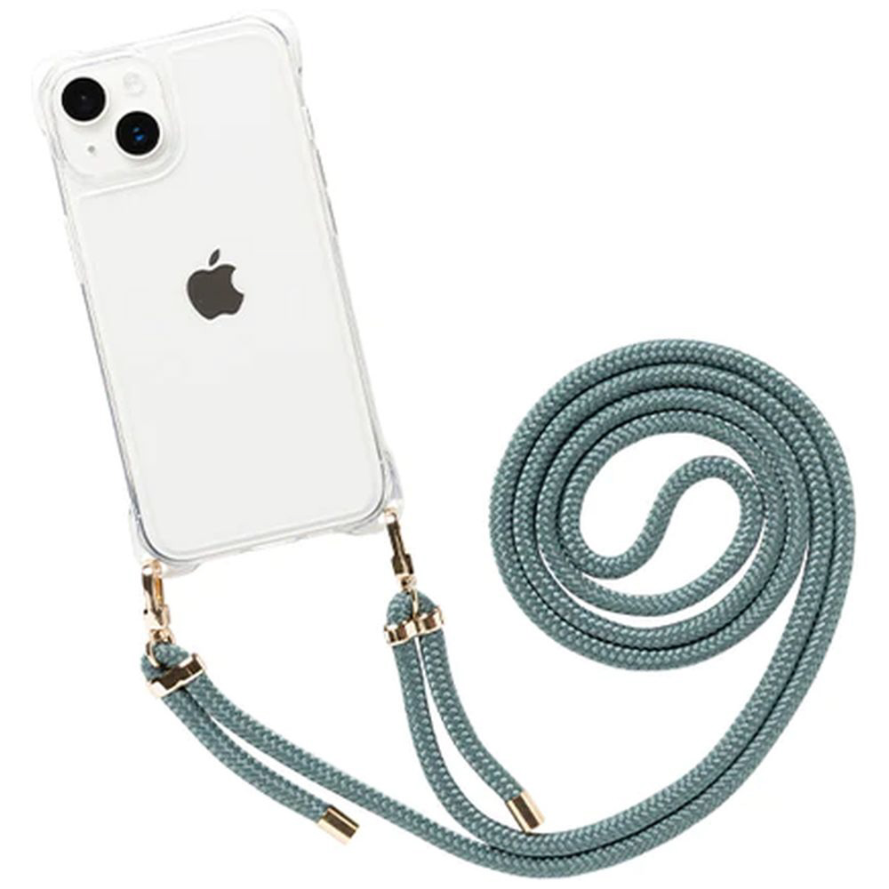 iPhone 14用ブルーケース ストラップ付き スマホアクセサリー
