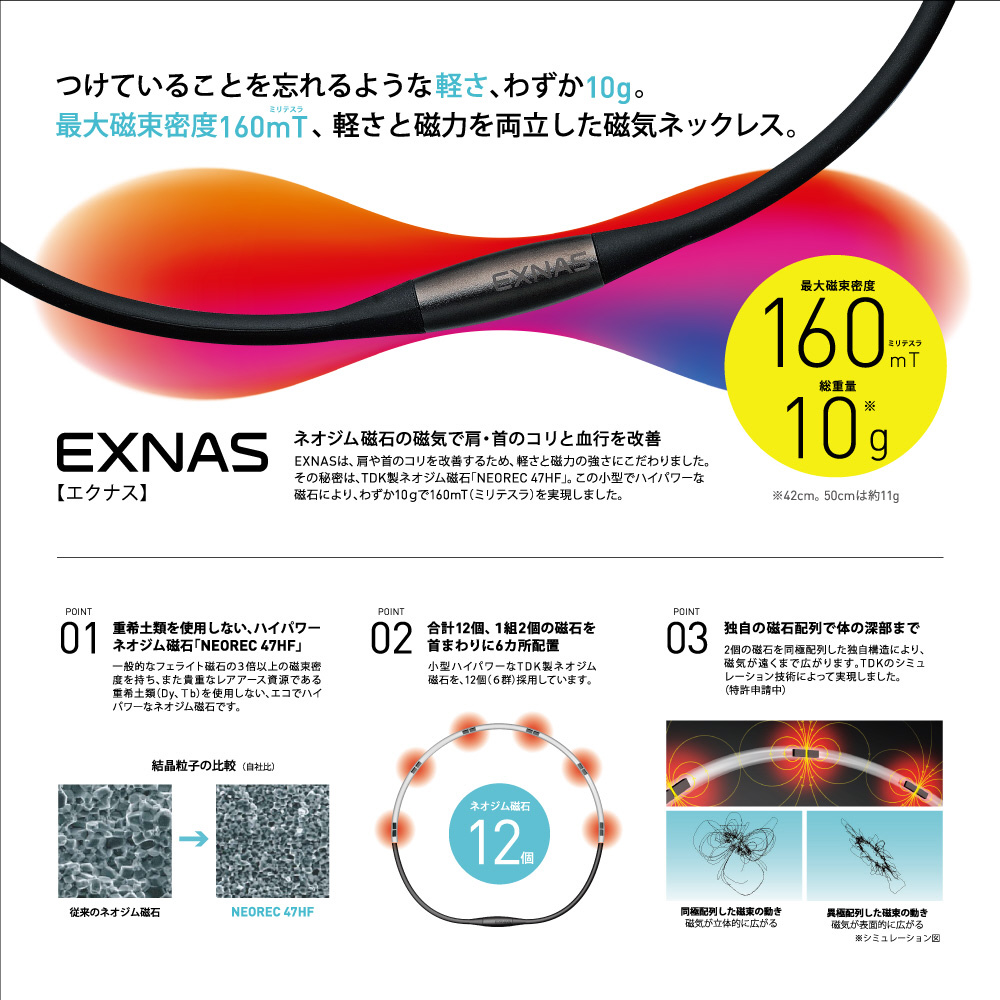 磁気ネックレス EXNAS エクナス(42cm×φ3.4mm/ブラック)D1A42BLK｜の通販はソフマップ[sofmap]