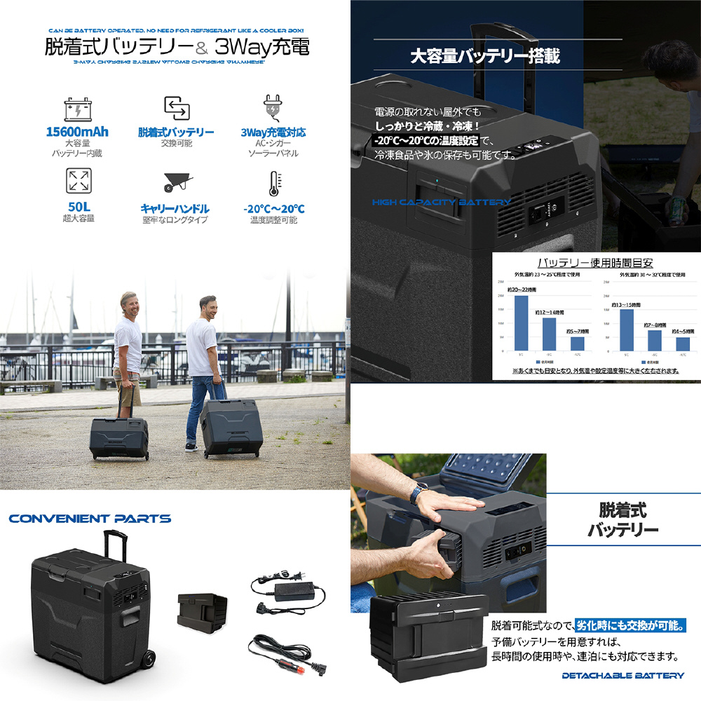 refrigerator-ecx50 ポータブル冷蔵庫 50L バッテリー内蔵 マッド