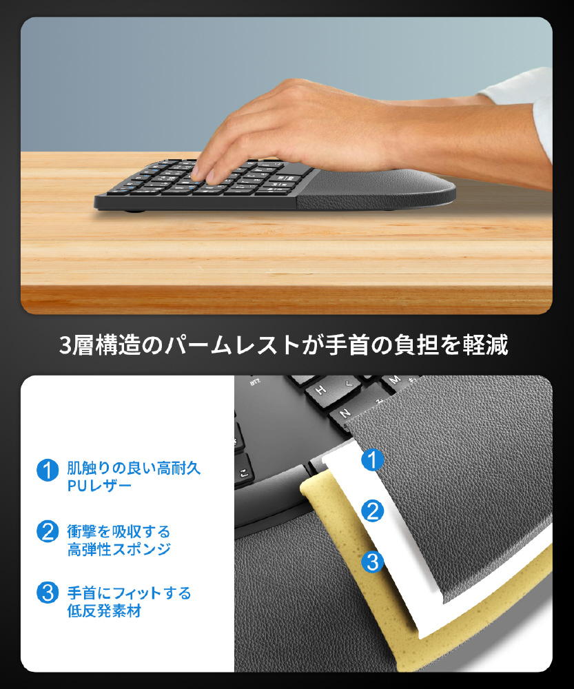 エルゴノミクスワイヤレスキーボード ブラック NKB1301-BK