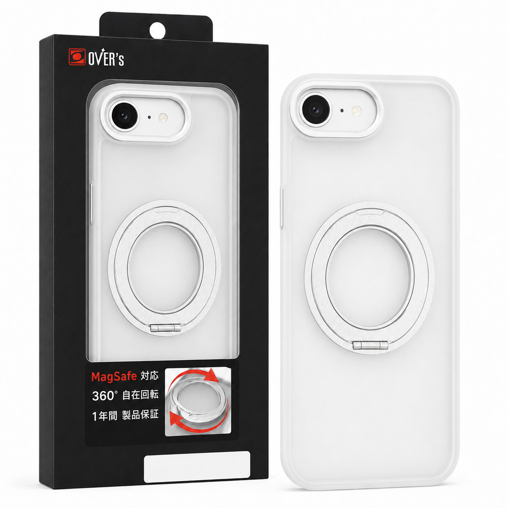 ガラスザムライ iPhone 16e用 360°自在リングケース ガラスザムライ