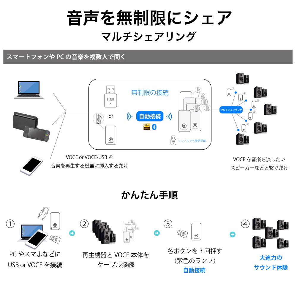 Nexum VOCE Bluetooth 5.2 ハイレゾ対応送受信機 ドングルセット ブラック  VOCE-DS-BK｜の通販はソフマップ[sofmap]