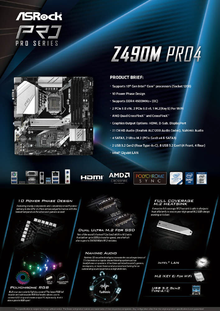 マザーボード ASRock Z490M PRO4 /microATX/LGA1200 ASRock > Z490M Pro4
