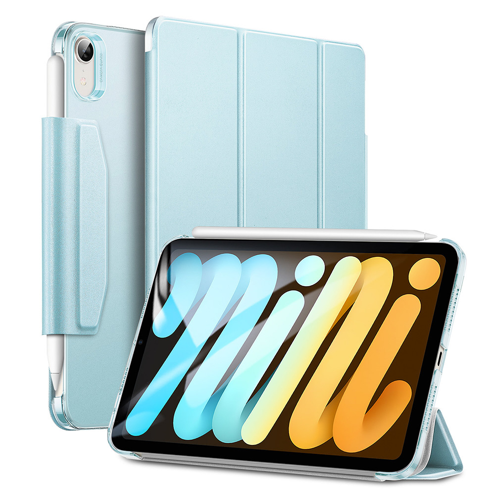 iPad Mini6 ケース 三つ折りスタンド ハードバック カバー ブルー