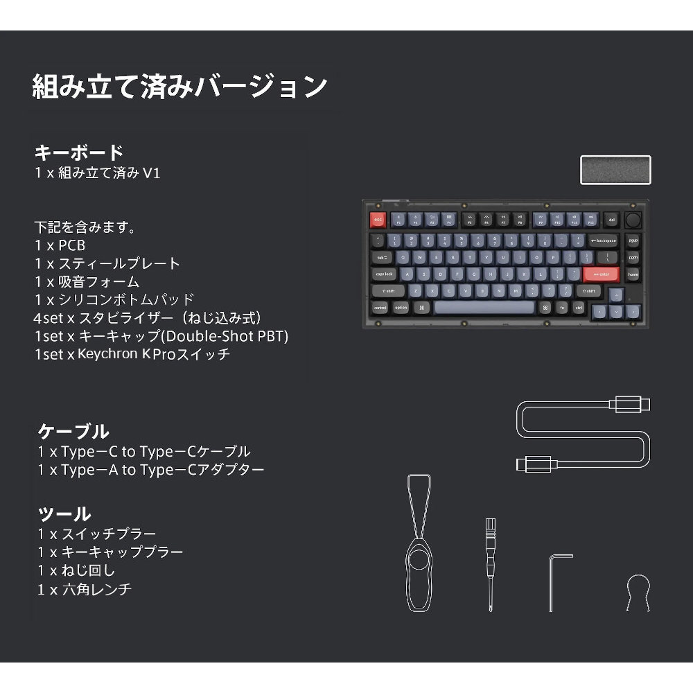 キーボード V1 RGBライト(茶軸・英語配列) フロステッドブラック V1-C3