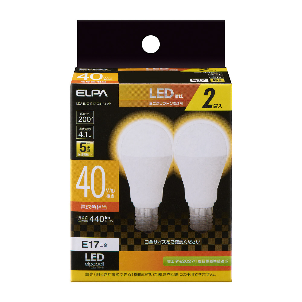 LED電球 40W相当 電球色 LDA4L-G-E17-G4104-2P ［E17 /電球色 /1個 /40W相当 /一般電球形  /広配光タイプ］｜の通販はソフマップ[sofmap]