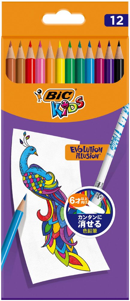 消せる色鉛筆 12色セット BIC KIDS(ビックキッズ) BKEVOILLPK12｜の