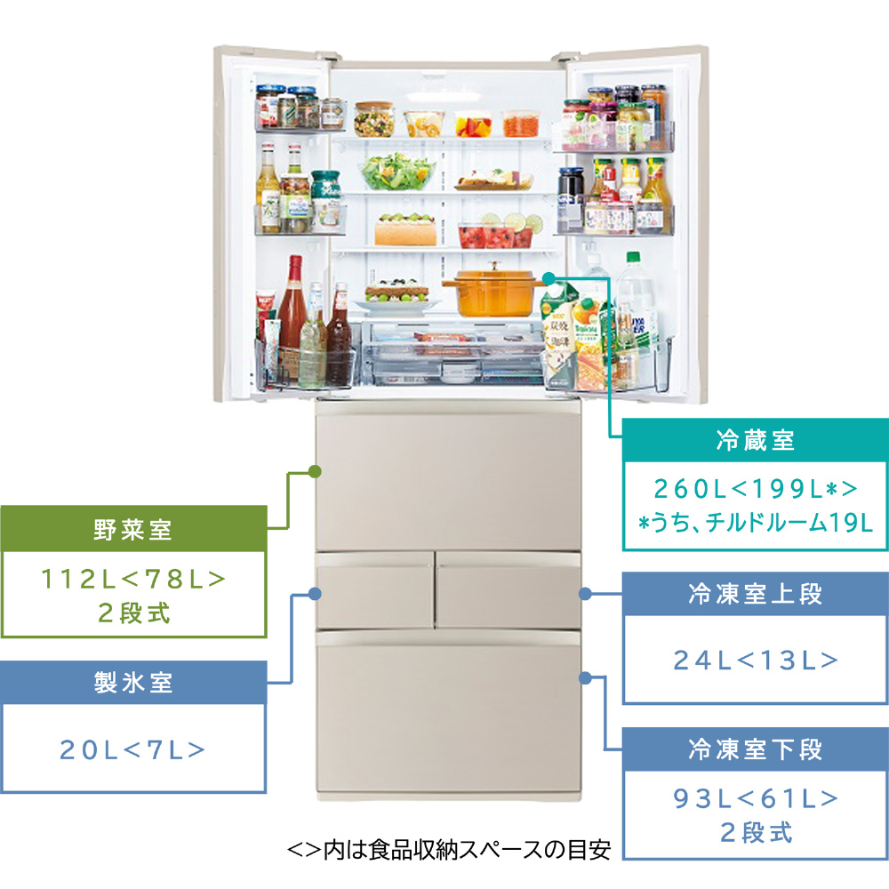 冷蔵庫 サテンゴールド GR-V510FH(EC) ［幅65cm /509L /6ドア