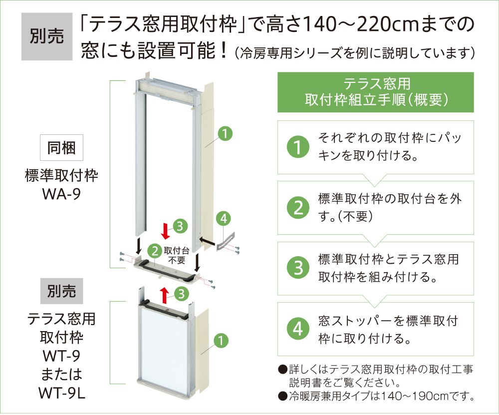 冷房専用窓用エアコン テラス窓用取り付け枠(140～190cm) WT-9 コロナ WT-9｜の通販はソフマップ[sofmap]