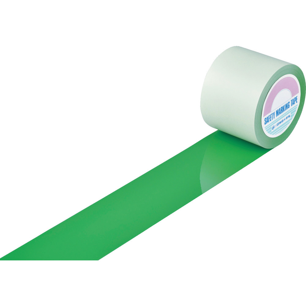 緑十字 ガードテープ(ラインテープ) 白/緑(トラ柄) 100mm幅×100m 148144-