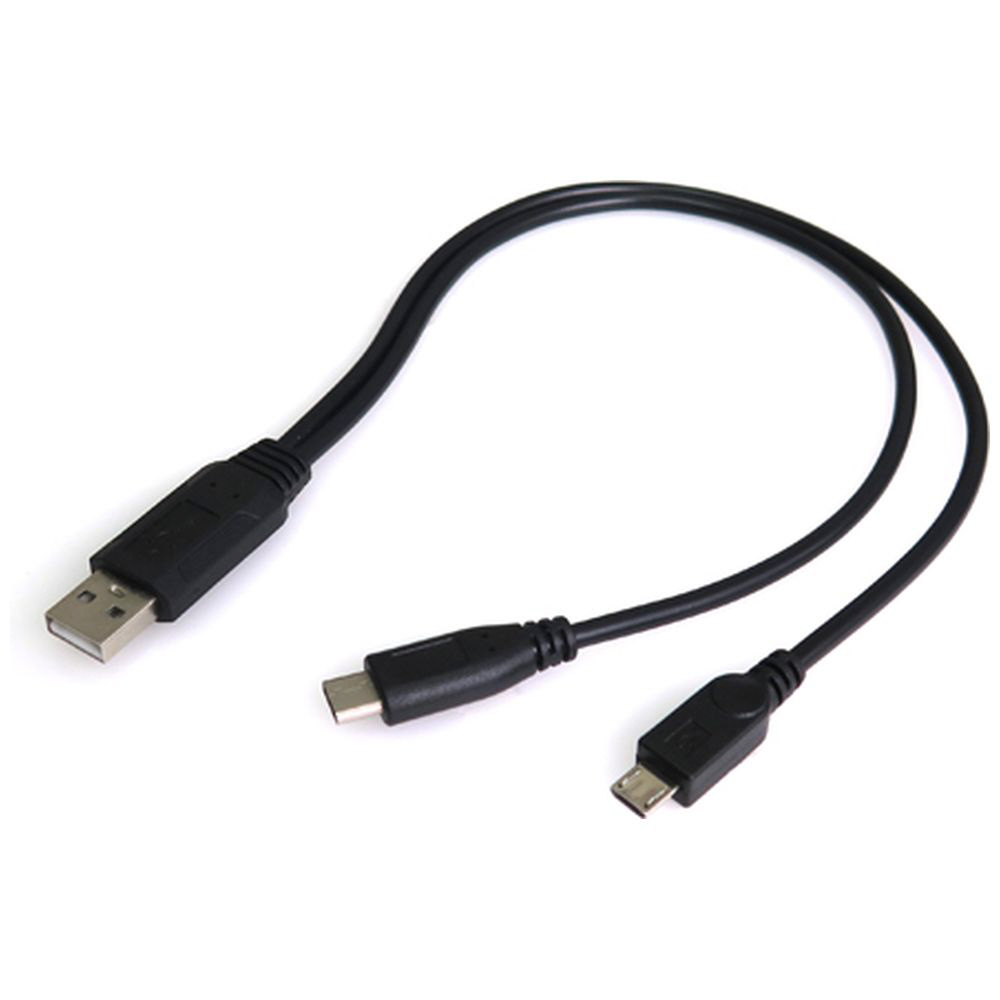 0.3m 2分岐［USB-C＋micro USB ⇔ USB-A］2.0ケーブル 充電 GMC12Y ブラック｜の通販はソフマップ[sofmap]