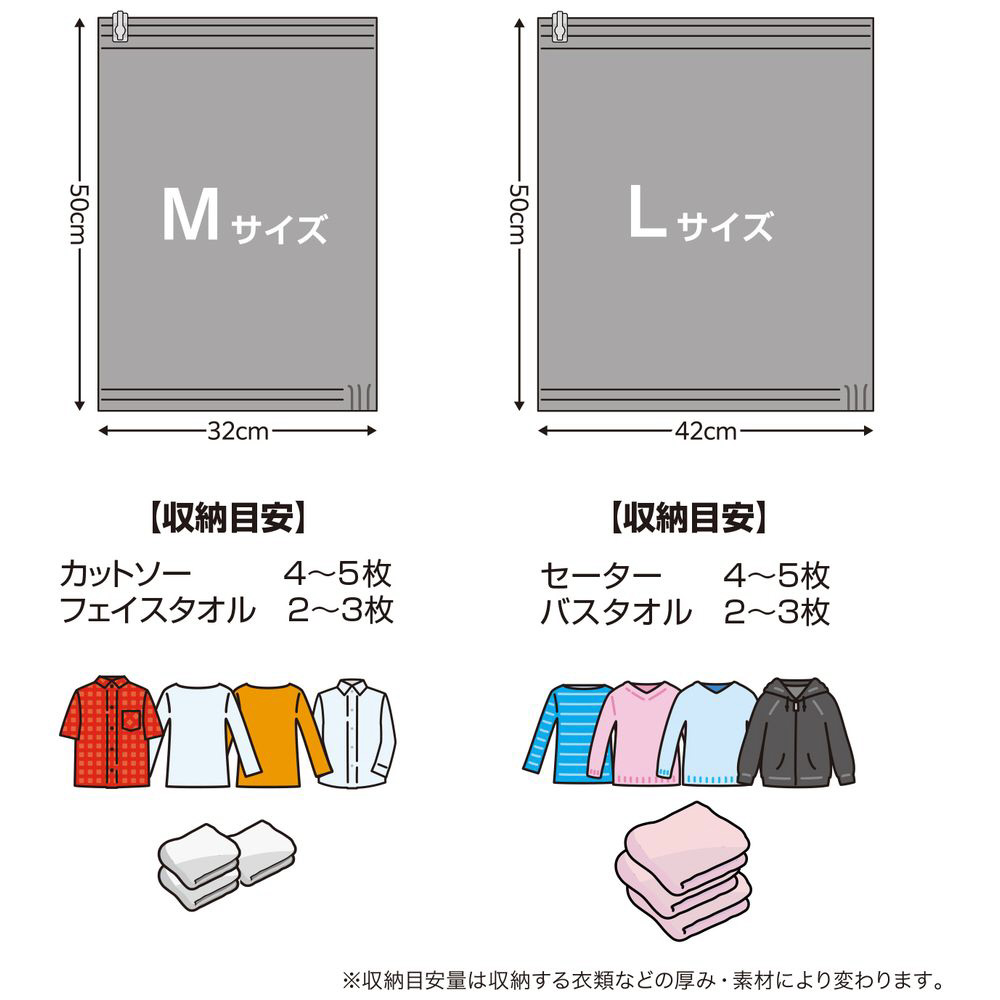 中身が見えにくい衣類用圧縮袋 4枚セット（Lサイズ×2、Mサイズ×2） MBZ-AB02/ML2