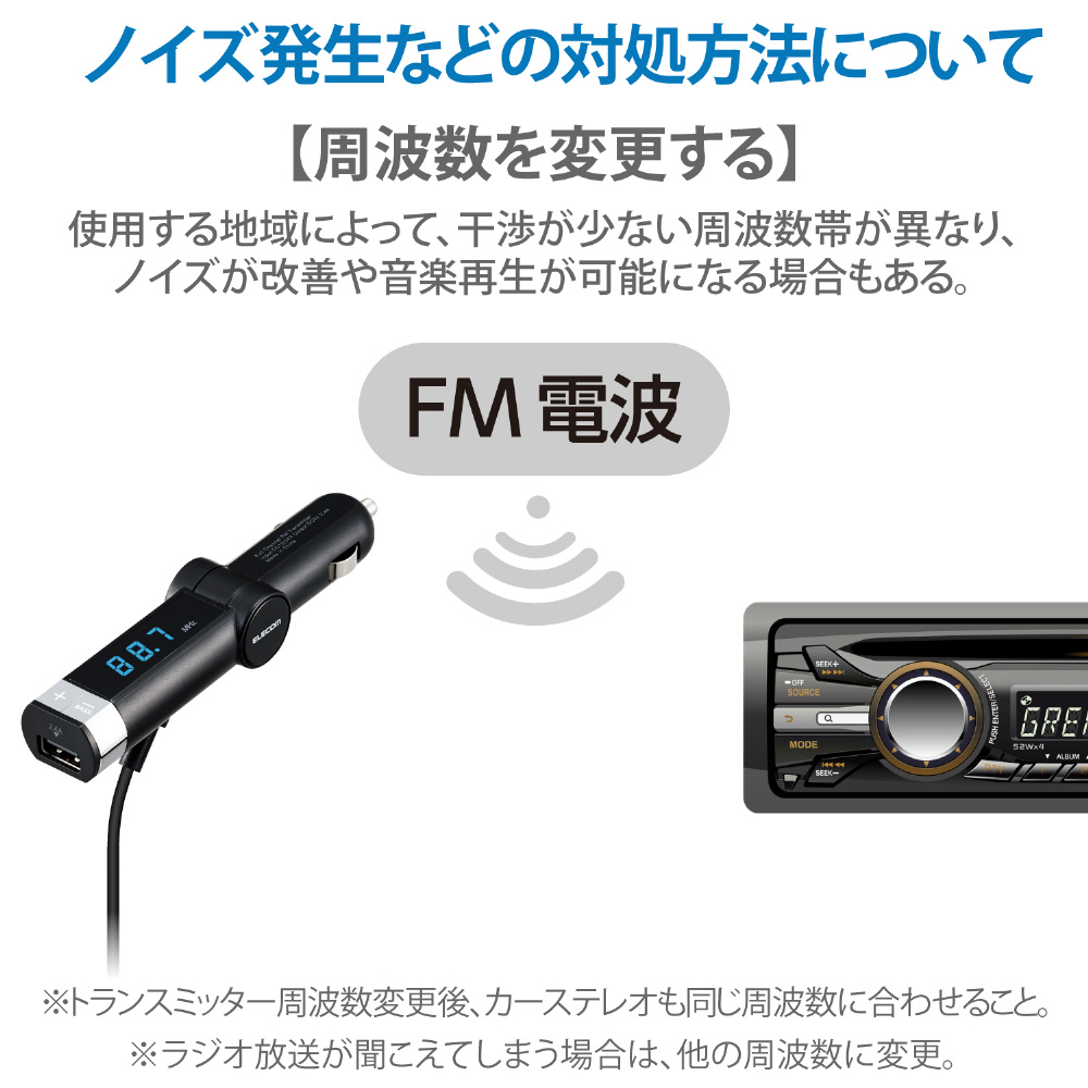 FMトランスミッター3.5mmミニプラグ USBポート付 2.4A 重低音タイプ