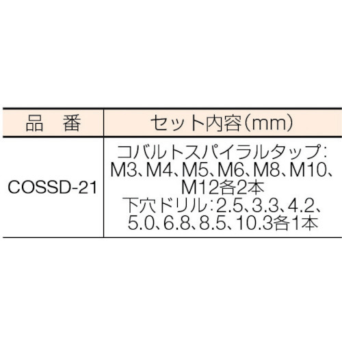 お取り寄せ】IS/コバルトスパイラルタップ・ドリルセット/COSSD-21-