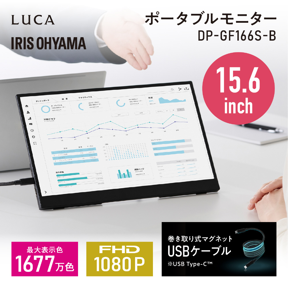 USB-C接続 モバイルモニター LUCA ブラック DP-GF166S-B ［15.6型